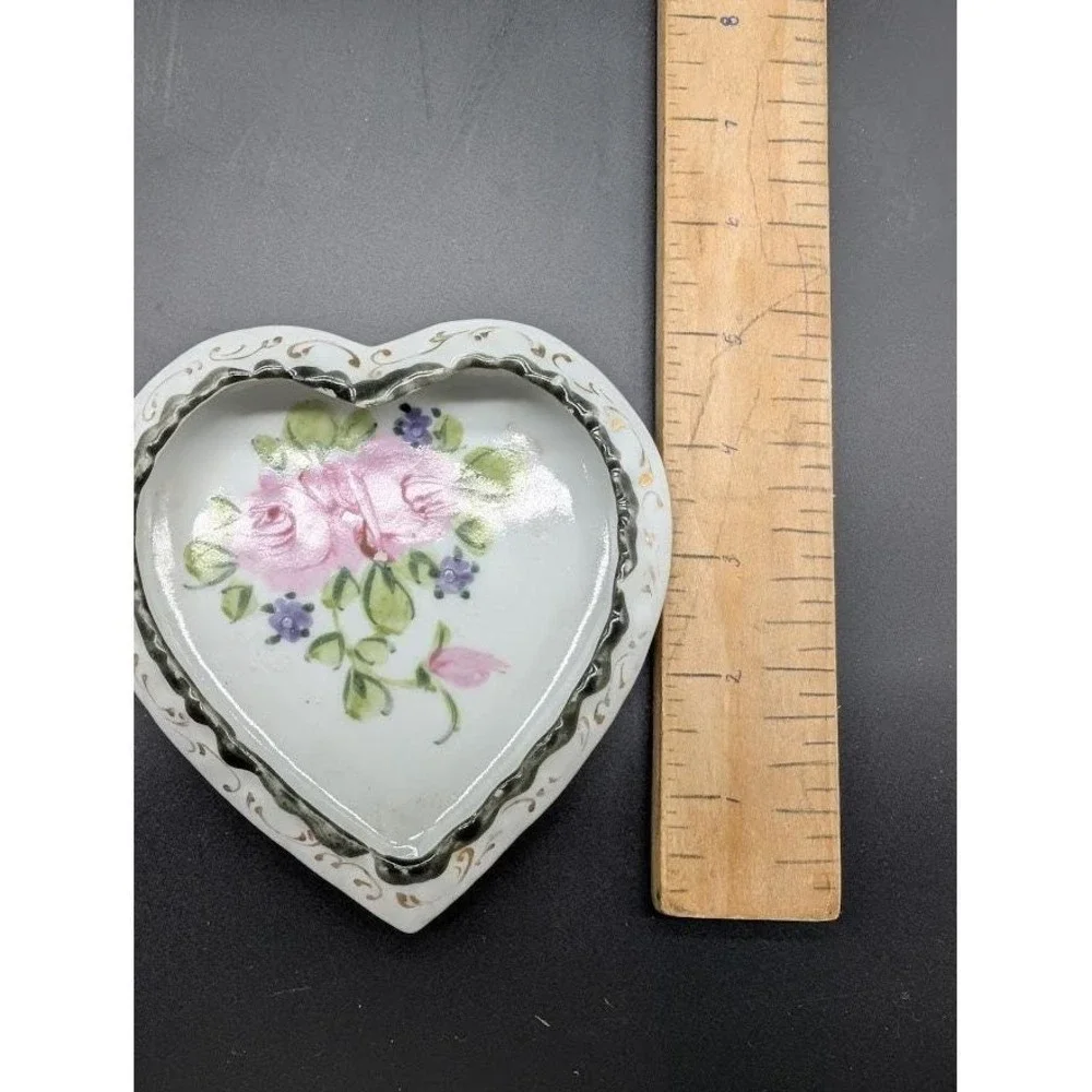 Antique Nippon Hand Painted Heart Shaped Porcelain Trinket Dish 4.5